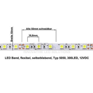 High Power LED Band flexibel, 12Volt mit 300 SMD-LED (5050) blau