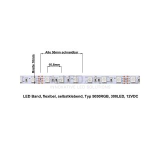 High Power RGB LED Band flexibel 5m, 12Volt mit 300 SMD-LED (5050) RGB