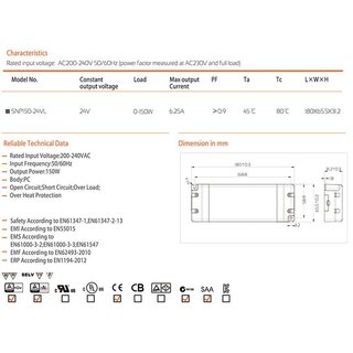 Installations-Netzteil 24Volt 150Watt fr Mbeleinbau