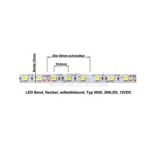 IP54 High Power LED Band 5m, 12Volt 14,4W/m mit 60 SMD-LED pro Meter (5050) kaltweiss