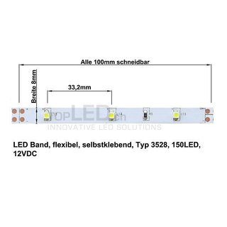 LED Band flexibel 5m, 12Volt mit 150 SMD-LED (3528) warmweiss
