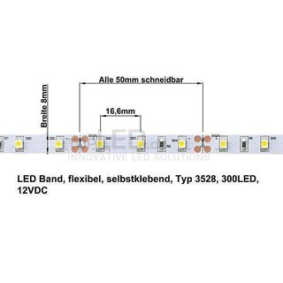 LED Band flexibel 5m, 12Volt mit 300 SMD-LED (3528) naturweiss