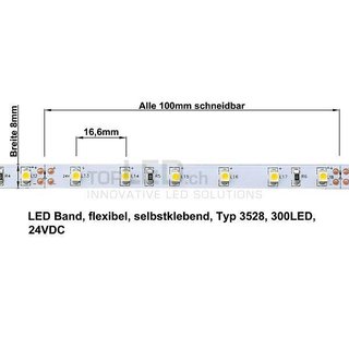 LED Band flexibel 5m, 24Volt mit 300 SMD-LED (3528) naturweiss