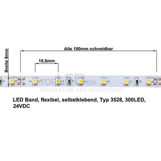 LED Band flexibel 5m, 24Volt mit 300 SMD-LED (3528) kaltweiss