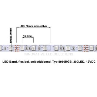 High Power RGB LED Band flexibel 5m, 12Volt mit 300 SMD-LED (5050) RGB