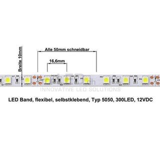 High Power LED Band flexibel 5m, 12Volt mit 300 SMD-LED (5050) warmweiss