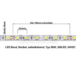 High Power LED Band flexibel 5m, 24Volt mit 300 SMD-LED (5050) naturweiss