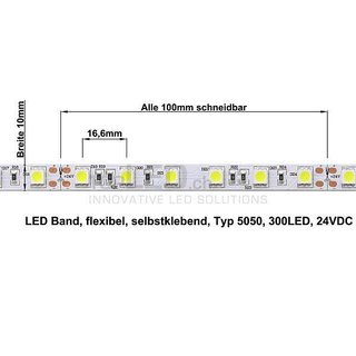 High Power LED Band flexibel 5m, 24Volt mit 300 SMD-LED (5050) warmweiss